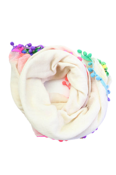 Echo Womens Lightweight Knit Pom Pom Trim Scarf White Multi 86"x48"