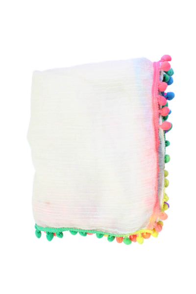 Echo Womens Lightweight Knit Pom Pom Trim Scarf White Multi 86"x48"