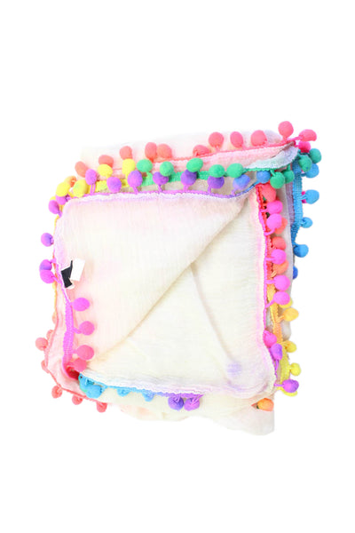 Echo Womens Lightweight Knit Pom Pom Trim Scarf White Multi 86"x48"