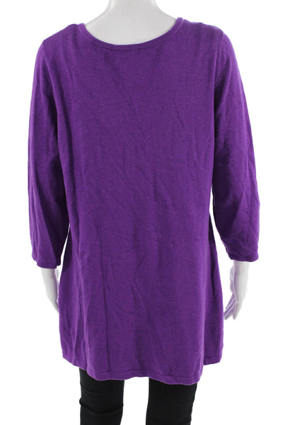 Iman, Women, Purple V-Neck Pullover 3/4 Sleeve Cashmere Blend Size L