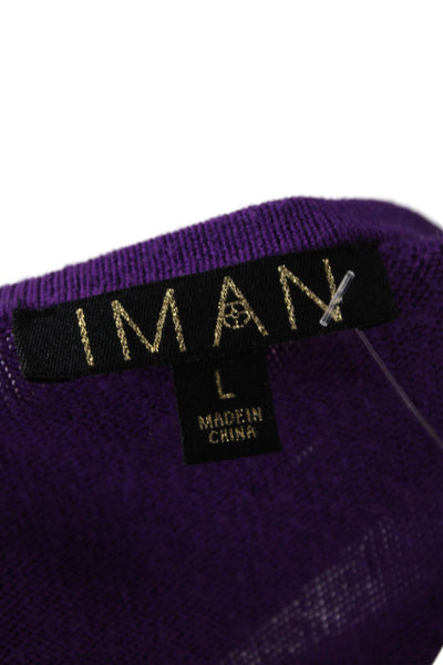 Iman, Women, Purple V-Neck Pullover 3/4 Sleeve Cashmere Blend Size L
