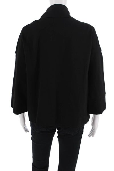 Luii Women Black Collared Button Jacket 3/4 Sleeve Classic Size L
