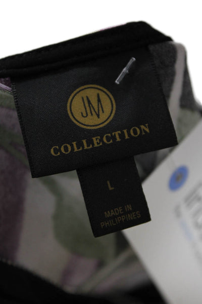 JM Collection Women Tunic Blouse Black V-Neck Floral Long Sleeve Size L