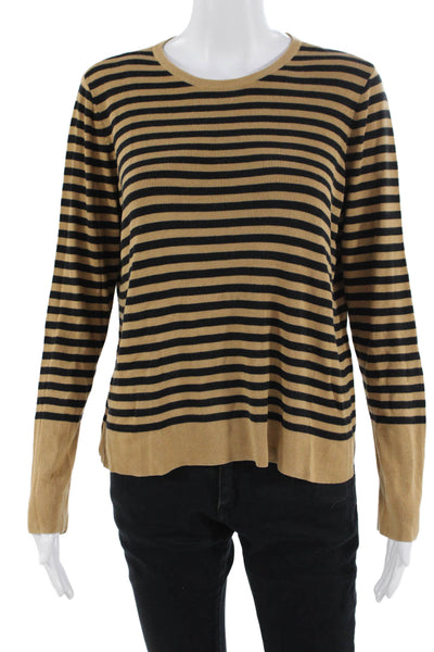 Eileen Fisher Womens Pullover Sweater Beige Striped Tencel Silk Crew Size S