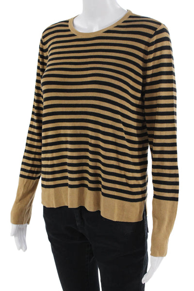 Eileen Fisher Womens Pullover Sweater Beige Striped Tencel Silk Crew Size S