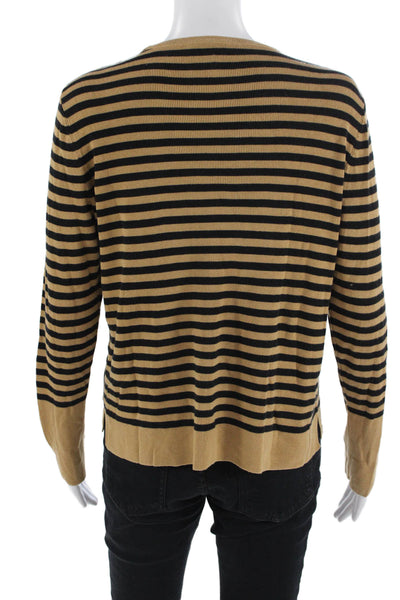 Eileen Fisher Womens Pullover Sweater Beige Striped Tencel Silk Crew Size S