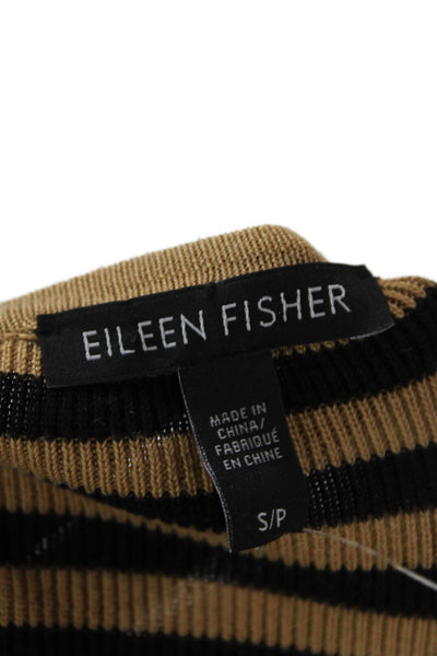Eileen Fisher Womens Pullover Sweater Beige Striped Tencel Silk Crew Size S