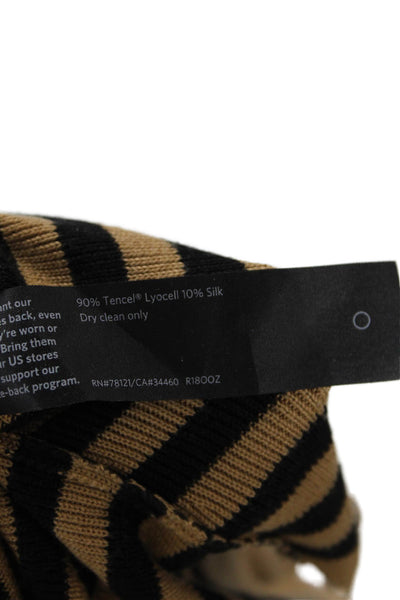Eileen Fisher Womens Pullover Sweater Beige Striped Tencel Silk Crew Size S