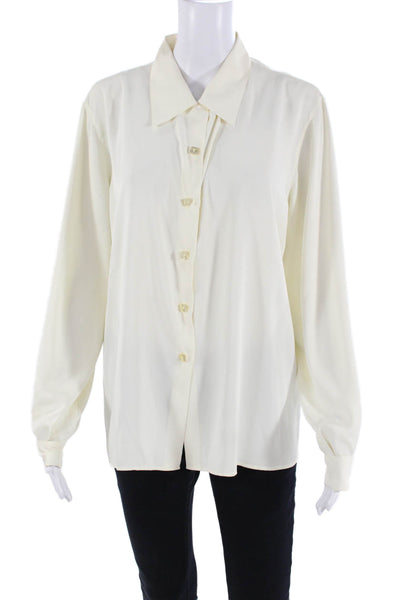 Anne Fontaine Womens Collared Long Sleeve Button-Up Blouse Beige Size 4