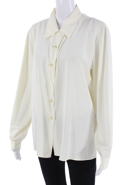 Anne Fontaine Womens Collared Long Sleeve Button-Up Blouse Beige Size 4