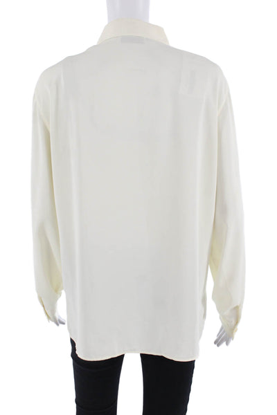 Anne Fontaine Womens Collared Long Sleeve Button-Up Blouse Beige Size 4