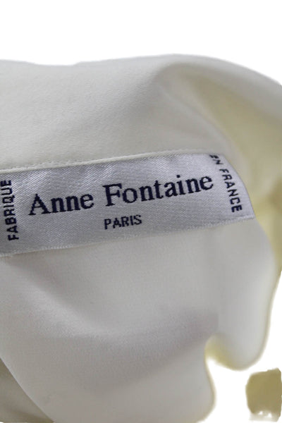 Anne Fontaine Womens Collared Long Sleeve Button-Up Blouse Beige Size 4