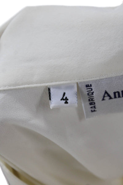 Anne Fontaine Womens Collared Long Sleeve Button-Up Blouse Beige Size 4