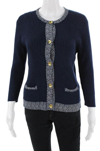 J. Mclaughlin Womens Dark Blue Cardigan Crew Neck Long Sleeve Size M