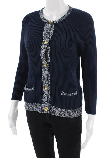 J. Mclaughlin Womens Dark Blue Cardigan Crew Neck Long Sleeve Size M