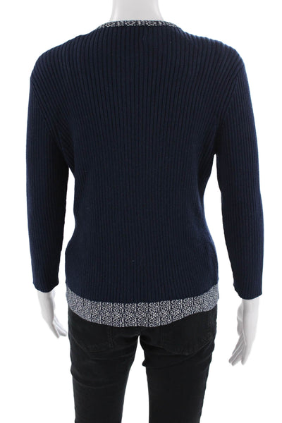 J. Mclaughlin Womens Dark Blue Cardigan Crew Neck Long Sleeve Size M