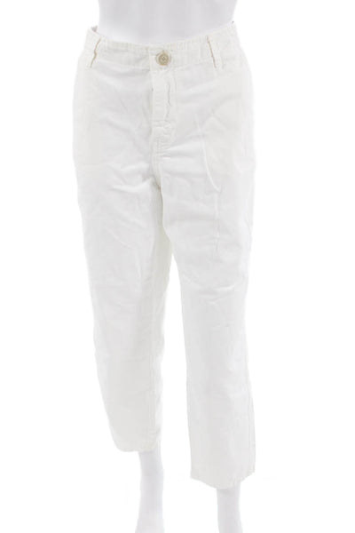Zara Women White Cropped Ankle Cotton Pants Button Closure Size 8
