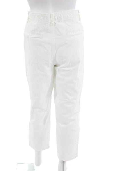 Zara Women White Cropped Ankle Cotton Pants Button Closure Size 8