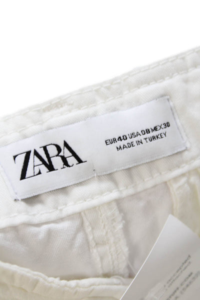 Zara Women White Cropped Ankle Cotton Pants Button Closure Size 8