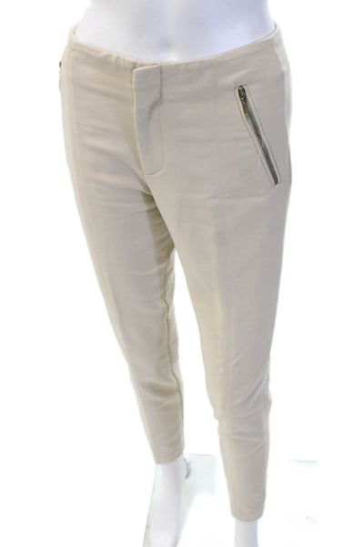 Zara Women Ankle Dress Pants Beige Cotton Blend Zip Size M