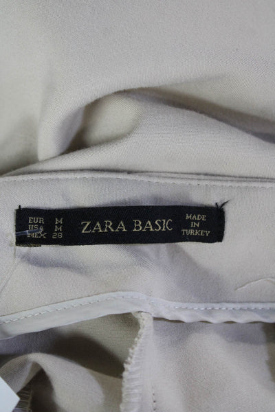 Zara Women Ankle Dress Pants Beige Cotton Blend Zip Size M
