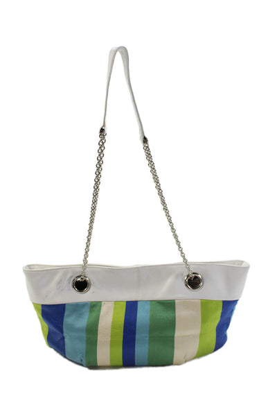 Rodo Womens Satin Striped Chain Strap Detail Shoulder Bag Blue