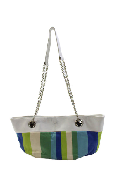 Rodo Womens Satin Striped Chain Strap Detail Shoulder Bag Blue