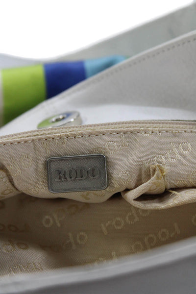 Rodo Womens Satin Striped Chain Strap Detail Shoulder Bag Blue