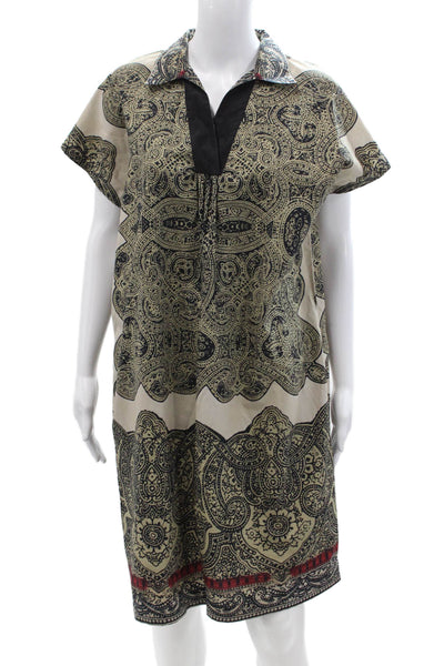 Etro, Women Kaftan Shirt Dress Beige Paisley Cotton Blend Collared Size 46