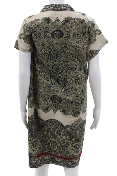 Etro, Women Kaftan Shirt Dress Beige Paisley Cotton Blend Collared Size 46