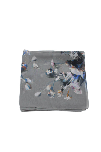 Reiss Womens Floral Print Wrapped Scarf Gray 78" x 18"