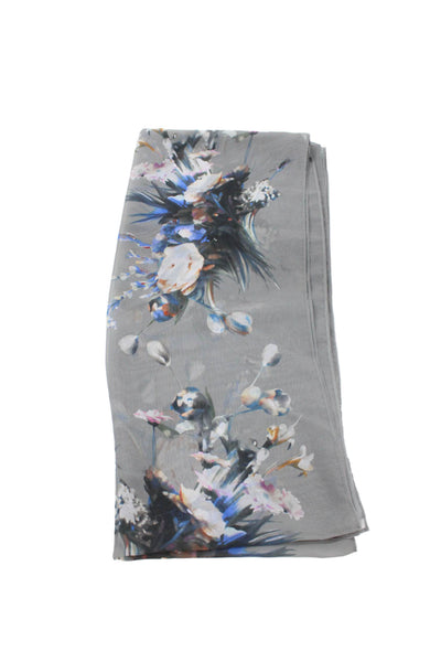 Reiss Womens Floral Print Wrapped Scarf Gray 78" x 18"