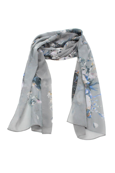 Reiss Womens Floral Print Wrapped Scarf Gray 78" x 18"