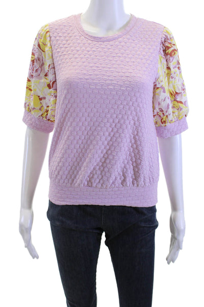Porridge Anthropologie Women Pink Floral Short Sleeve T-Shirt Size XS