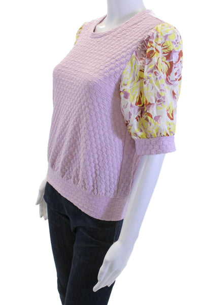 Porridge Anthropologie Women Pink Floral Short Sleeve T-Shirt Size XS