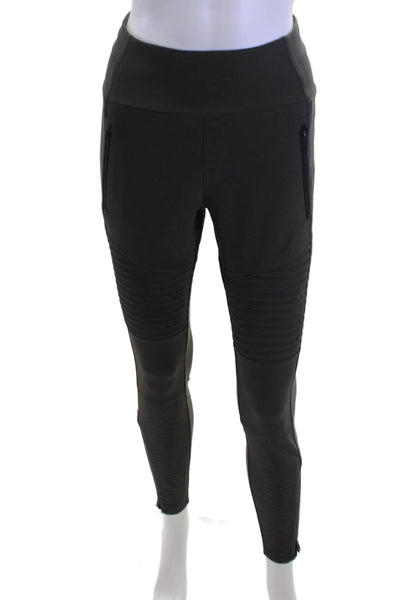 Athleta Womens Ankle Jeggings Black Biker Zip Nylon/Spandex Size 4