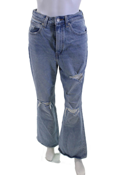 Levis Unisex Flared Blue Jeans High Rise Button 32 Inseam Size 27
