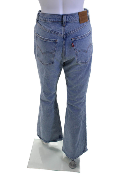 Levis Unisex Flared Blue Jeans High Rise Button 32 Inseam Size 27