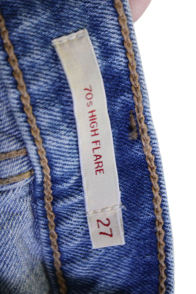 Levis Unisex Flared Blue Jeans High Rise Button 32 Inseam Size 27