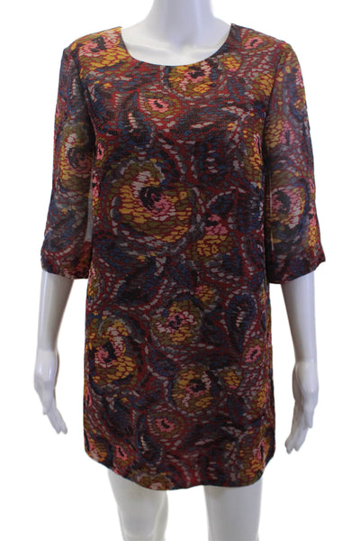 Elizabeth & James Women Shift Dress Multi-Color Paisley 3/4 Sleeve Silk Size S