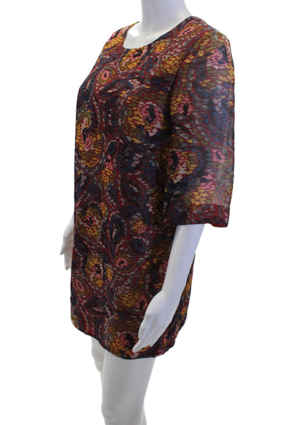 Elizabeth & James Women Shift Dress Multi-Color Paisley 3/4 Sleeve Silk Size S