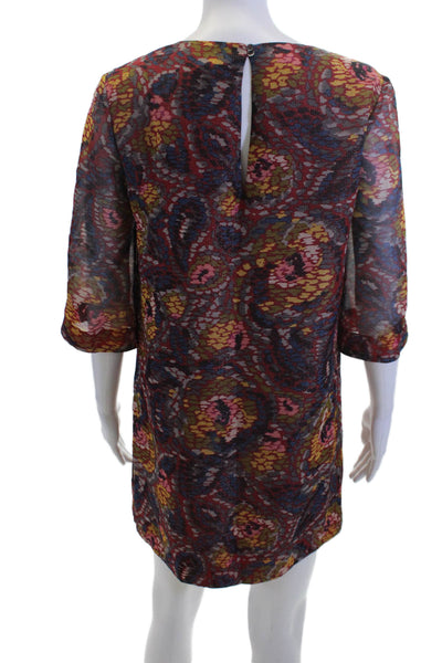 Elizabeth & James Women Shift Dress Multi-Color Paisley 3/4 Sleeve Silk Size S