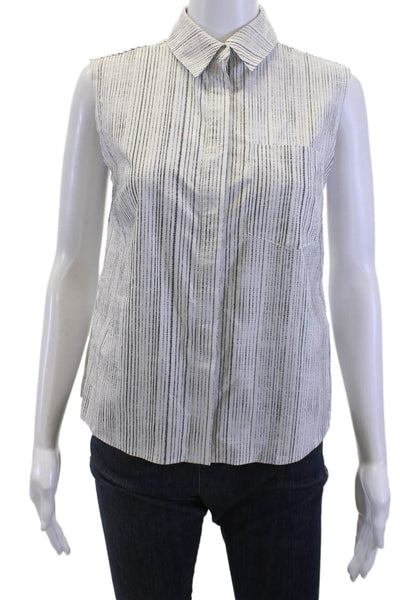 Athleta Women Striped Collared Sleeveless Button-Up Top White Size XS Petite