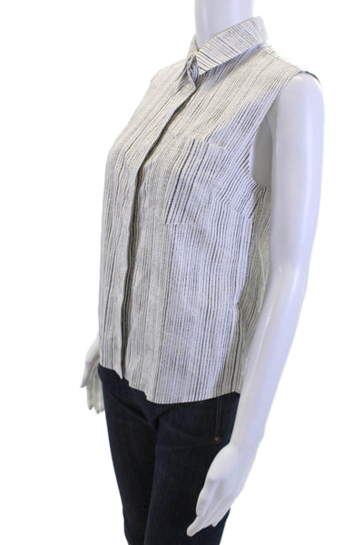 Athleta Women Striped Collared Sleeveless Button-Up Top White Size XS Petite