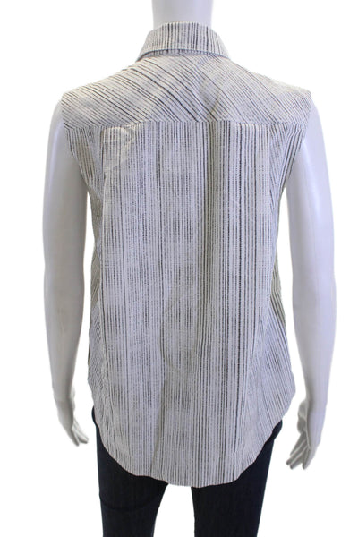 Athleta Women Striped Collared Sleeveless Button-Up Top White Size XS Petite