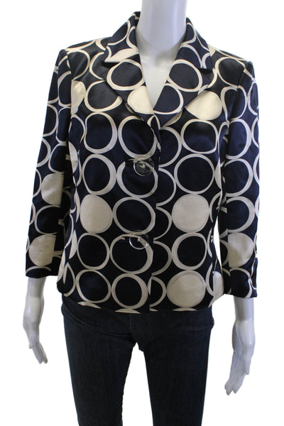Tuleh Women Dark Blue Geometric Collared Blazer 3/4 Sleeve Polyester Size S