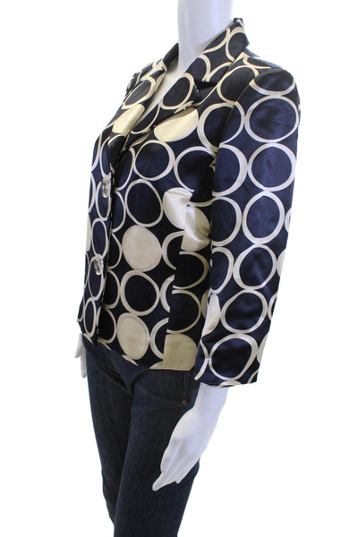 Tuleh Women Dark Blue Geometric Collared Blazer 3/4 Sleeve Polyester Size S