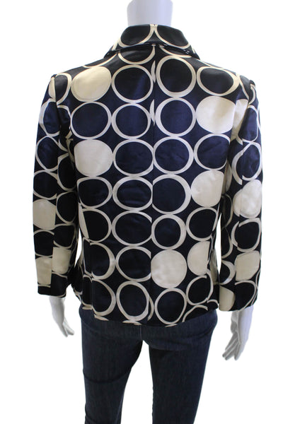 Tuleh Women Dark Blue Geometric Collared Blazer 3/4 Sleeve Polyester Size S