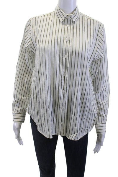 Zara Womens Striped Collared Button-Up White Long Sleeve Size XS