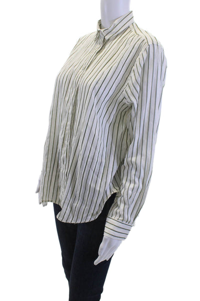 Zara Womens Striped Collared Button-Up White Long Sleeve Size XS
